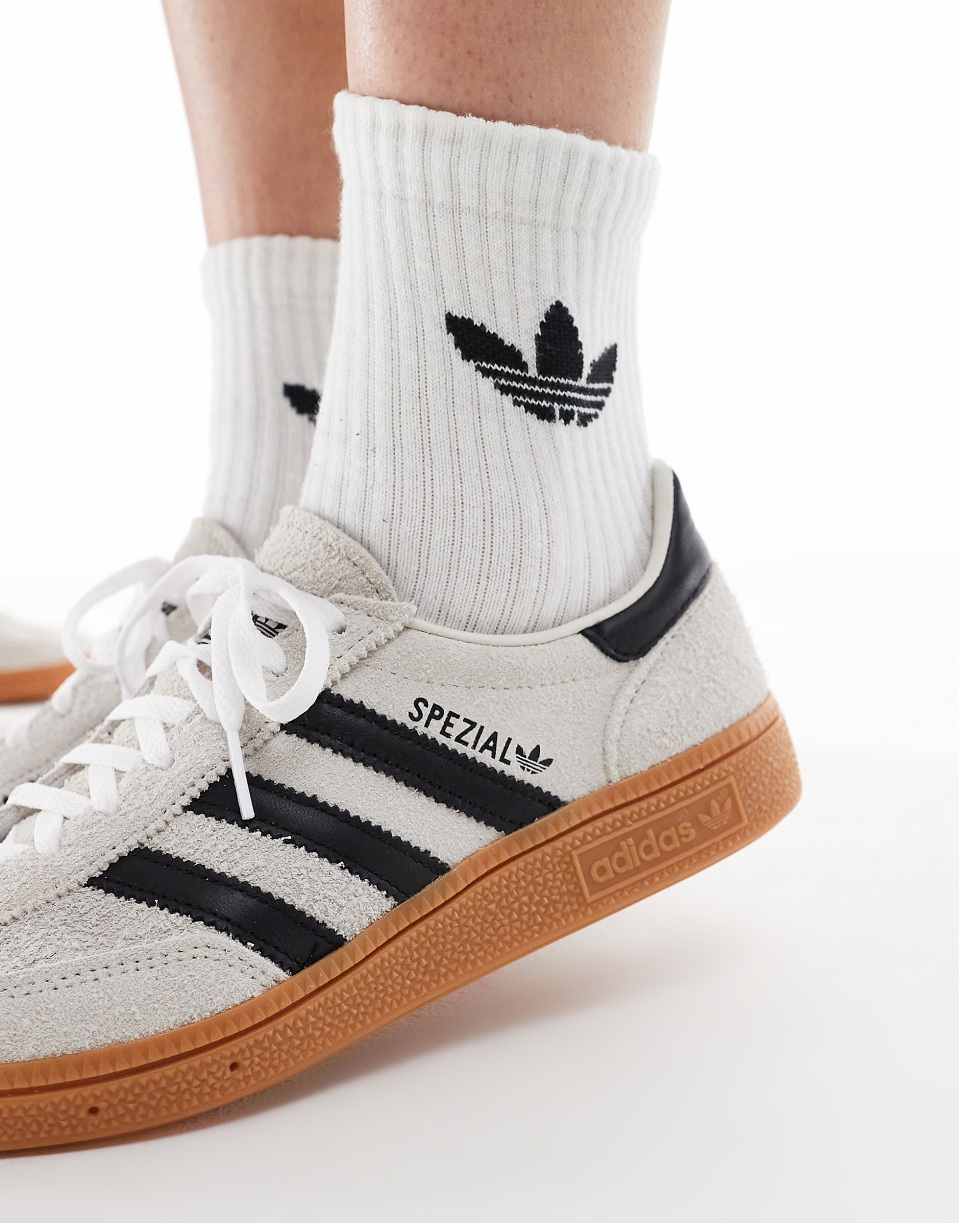 adidas Originals Handball Spezial trainers in cream and black with gum sole
